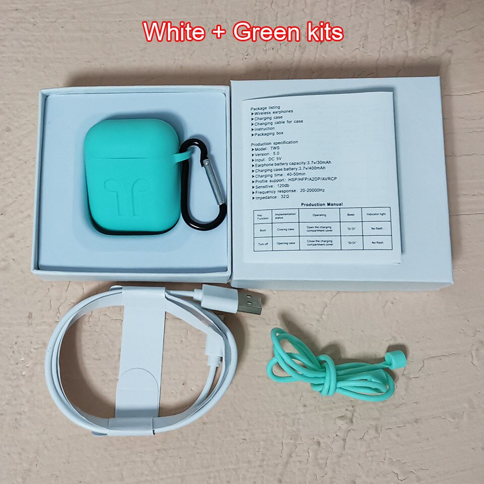 i99000 Plus TWS Wireless Bluetooth Earphone Metal hinge PK i5000 i9000 Pro i90000 MAX 1:1 Air 2 Top Airoha 1562A chip With Text: White-Green kits