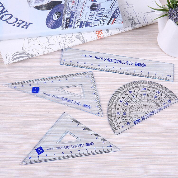 4 pcs/pack Students Maths Geometry Stationery Ruler Set Squares Protractor Supplies