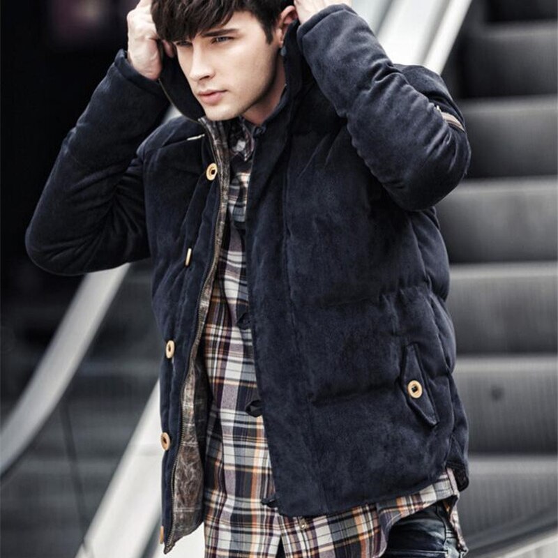 Winterjas Mannen Comfortabele Corduroy Engeland Stijl Jas Hooded Effen Kleur Gewatteerde Jassen Man Streetwear Parka Kleding
