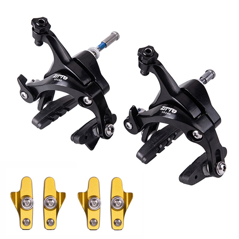 ZTTO Road Bike Brake Dual Pivot Caliper Folding Bicycle Side Pull Rim Brake Center Mount Front Rear vs 105 R7000: 2.6D FR pads Gold