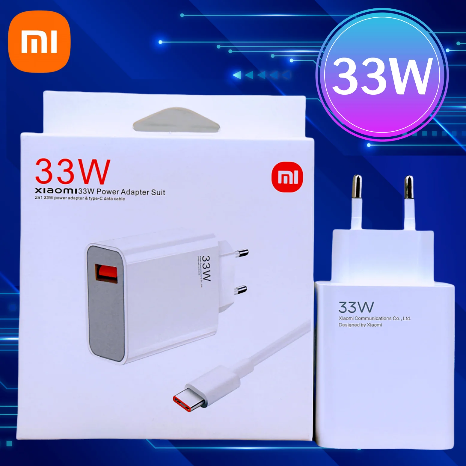 Cargador Xiaomi Original de 33W, adaptador Turbo de carga rápida de la UE, Cable Usb tipo C para Poco X5 X4 M5S X3 Pro Redmi Note 12 13 12R 13R