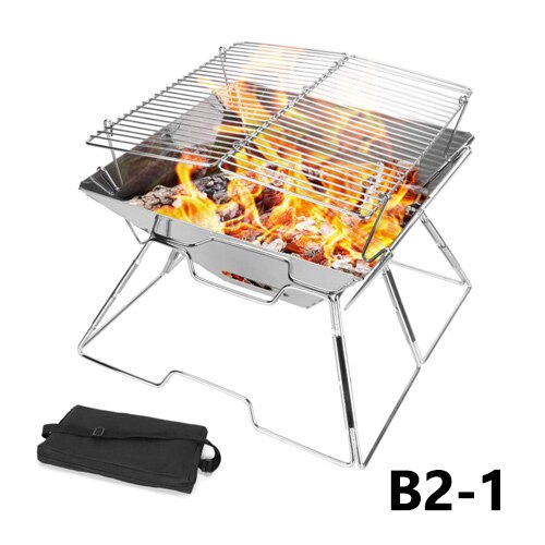 Square Wood Stove Outdoor Grill Mini Charcoal Stove Folding Grill Outdoor Camping Folding Barbecue Equipment Cooking Supplies: 02