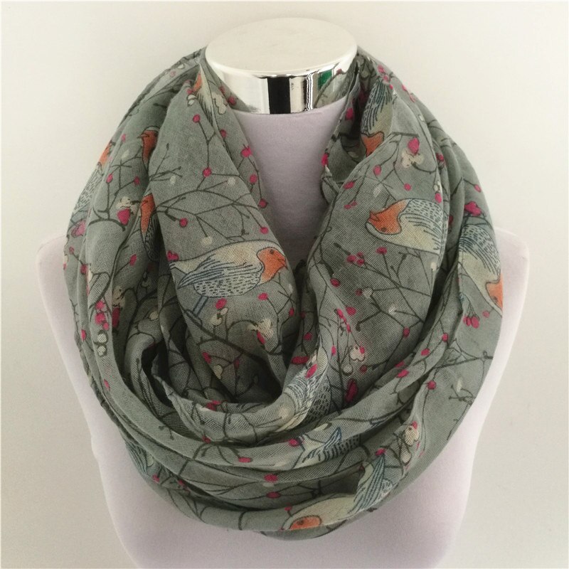 Ring tørklæde til kvinder soft loop tørklæde himmelblå hvide fugle print infinity tørklæder foulards snood til damer foulard