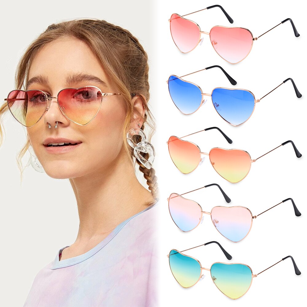 1 unidad de gafas de sol en forma de corazón retro UV 400 Color caramelo gradiente océano lentes marco de Metal vestido de fantasía ropa de calle mujer