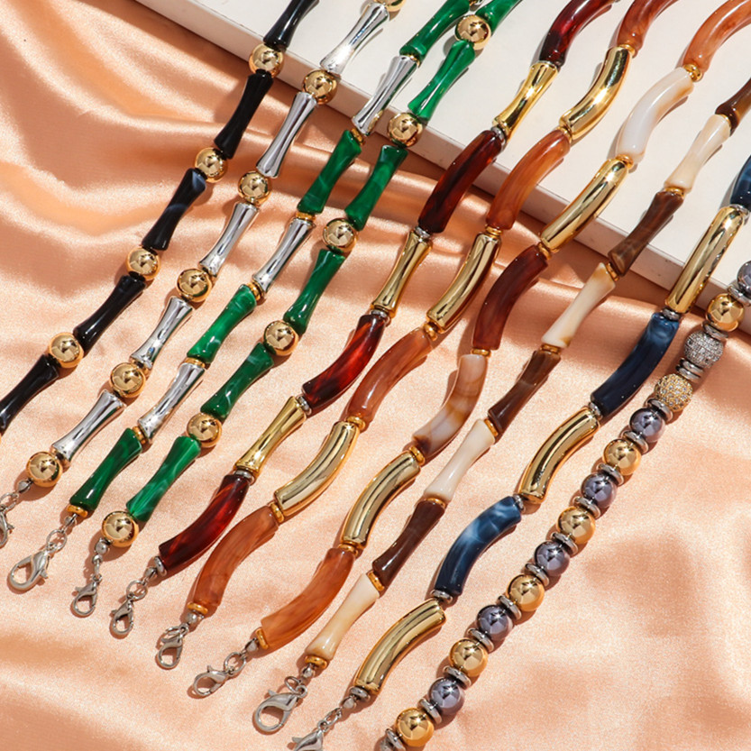 Thin Bamboo Curved Tube Choker Necklace Men Women HipHop Ball Bead Pendant Necklace Stack Trendy Party Jewelry Collar