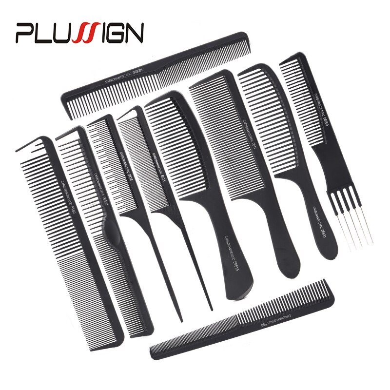 Top Friseur Pinsel Afro Kamm Schwanz Kamm Schwarz Carbon Faser Und Edelstahl Spieß Und Wärme Beständig Teasing Kamm