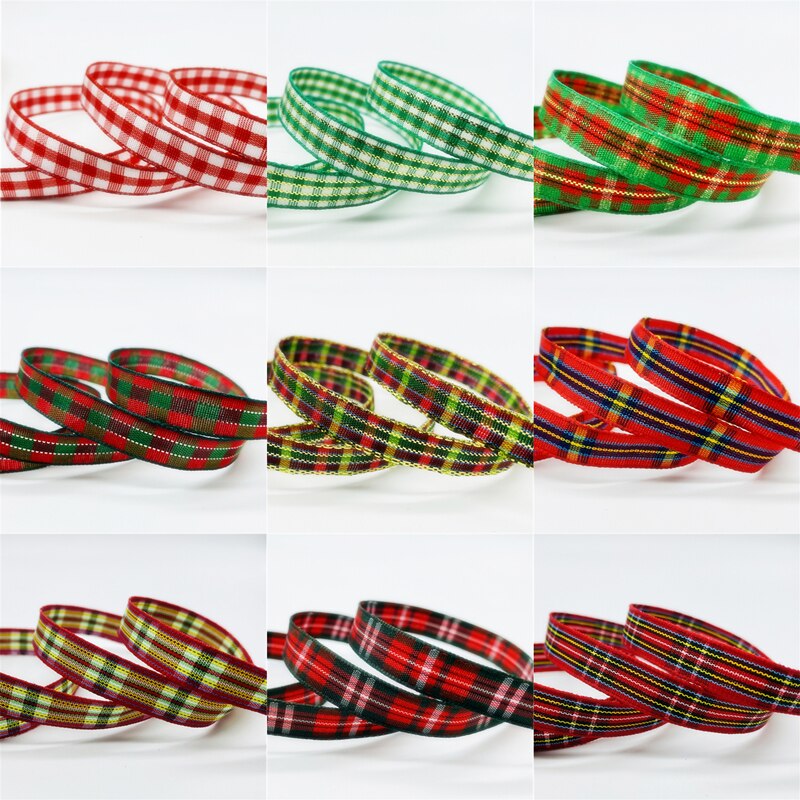 5 yardas 10MM cinta de tela escocesa de cuadros de la cinta para el cabello arco Partido de la decoración de la Navidad envoltorio de para DIY