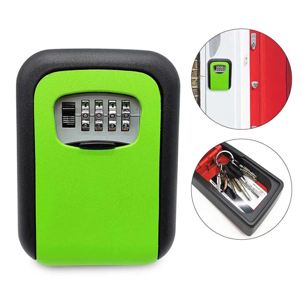 Key Storage Lock Box 4-Digit Combination Lock Box Wall Mounted Lock Box Key Safe Box Security Key Holder: Green