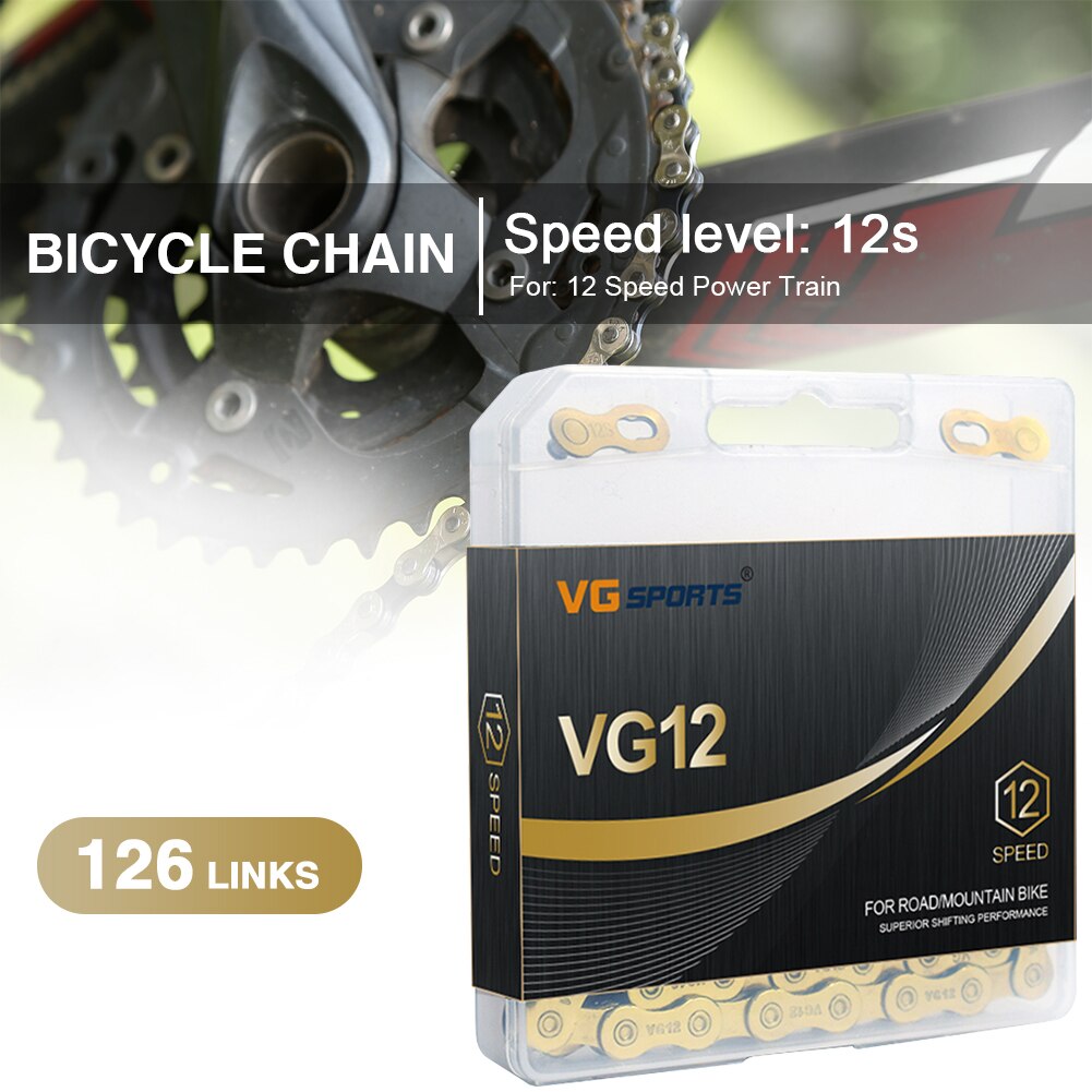 Bicycle Chain Gold Silver Bike Chain Ultralight for 12 Speed MTB Mountain Road Bicycle 126L Hollow Cycling Equipment