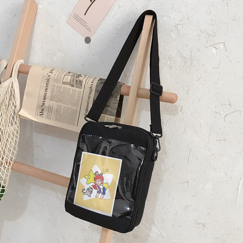 Women Handbags for Girls Shoulder Bags PVC Transparent Messenger Bags Students School Bookbag Crossbody Bags: Black