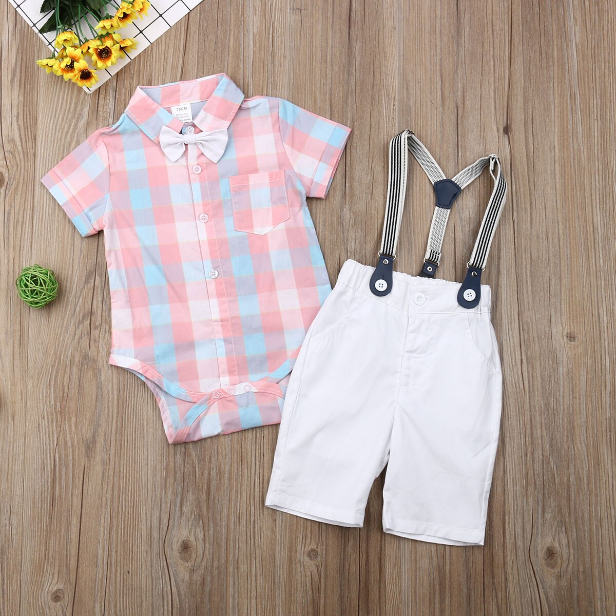 Toddler Infant Baby Clothes Boys Gentleman Suits Outfit Clothes Plaid shirt Top Shorts Kids Clothing Boy Set