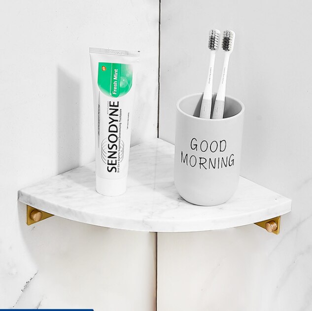 Luxury white marble bathroom towel rack brushed gold paper towel rack hardware paper holder corner shelf: corner shelf