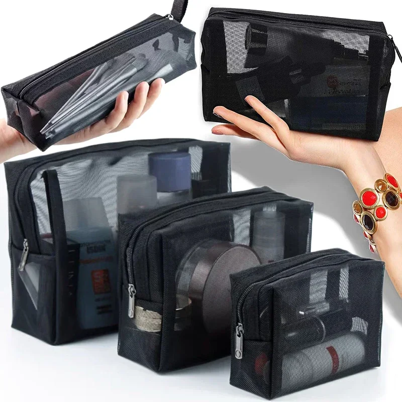 1/3 szt. Siatkowe przezroczyste torby kosmetyczne mała duża czarna kosmetyczka przenośny podróżny organizer na przybory toaletowe etui robić przechowywania szminek