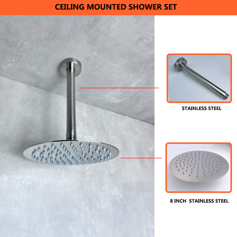 and Cold Head Top Shower Set 304 Stainless Steel 1 Function Solid Valve 8 Inch 200mm Shower Wall Mounted Ceiling Bathroom: Ceiling Shower Set