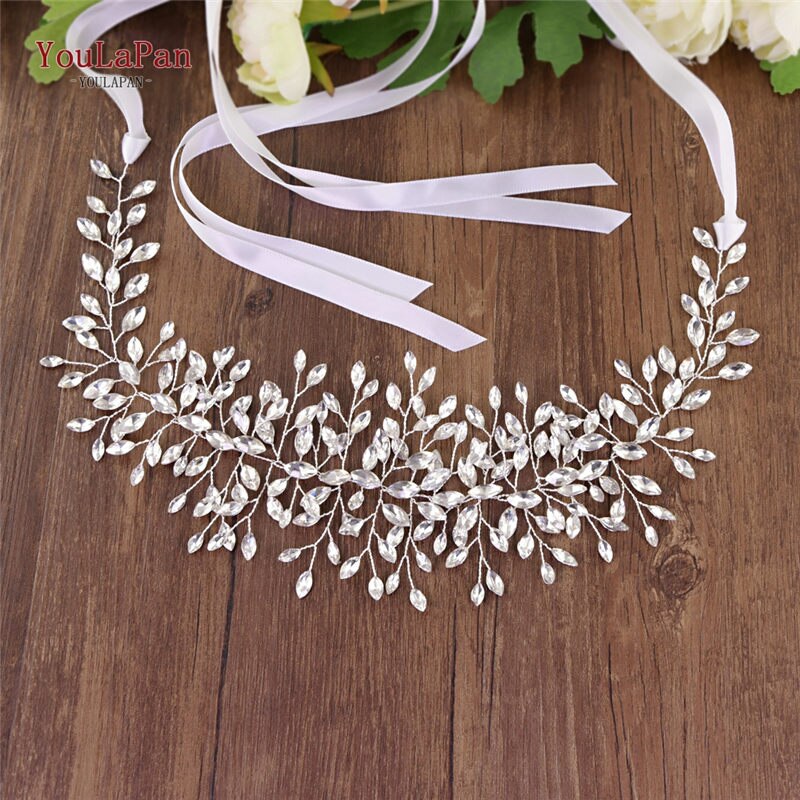 YouLaPan – ceinture pour robe de mariée, avec strass, en argent et diamant, rapide, SH237: White ribbon