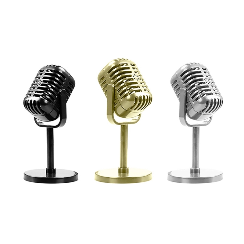 Microphone rétro, décoration de Table, accessoires de Microphone Vintage, modèle pour enfants, jouet de fête, noir/or/argent P9JD