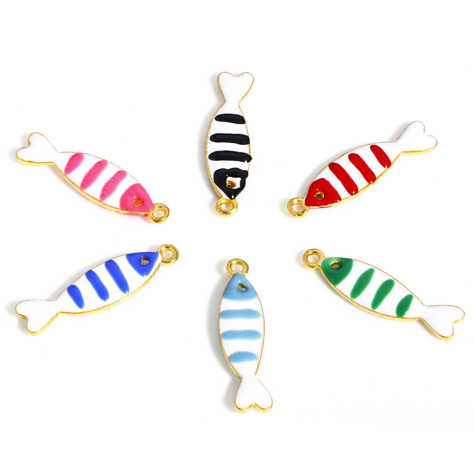 Dijes de pez de aleación de doble cara esmaltados, lentejuelas, peces, colgantes para pendientes Diy, collar, hallazgos para hacer joyas, 26x7mm, 5 piezas