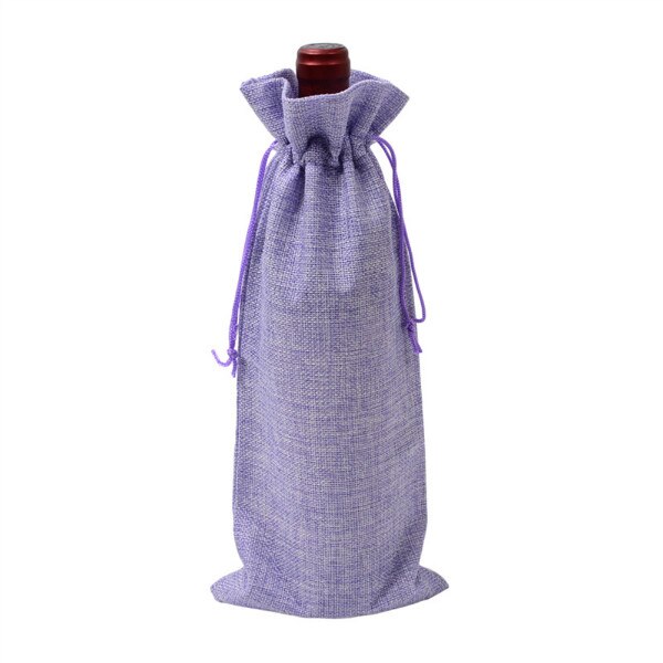 Jute Wijn Zakken rode wijn Fles Covers Champagne Pouch jute Verpakking Zak Bruiloft Verjaardagsfeestje Decoratie Wijn Zakken: Light Purple
