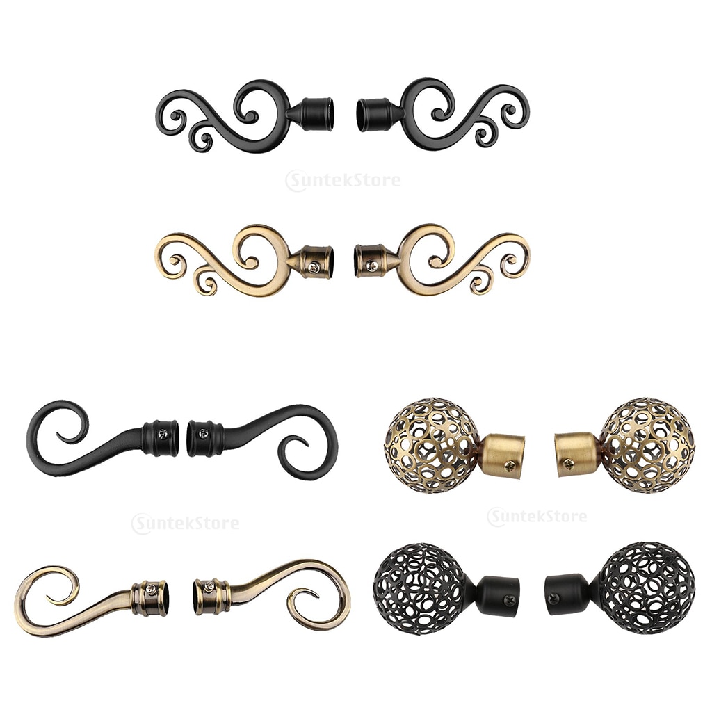 2x Assorted Decorative Window Curtain Pole End Drape Rod Finals Head with Inner Dia. 22mm