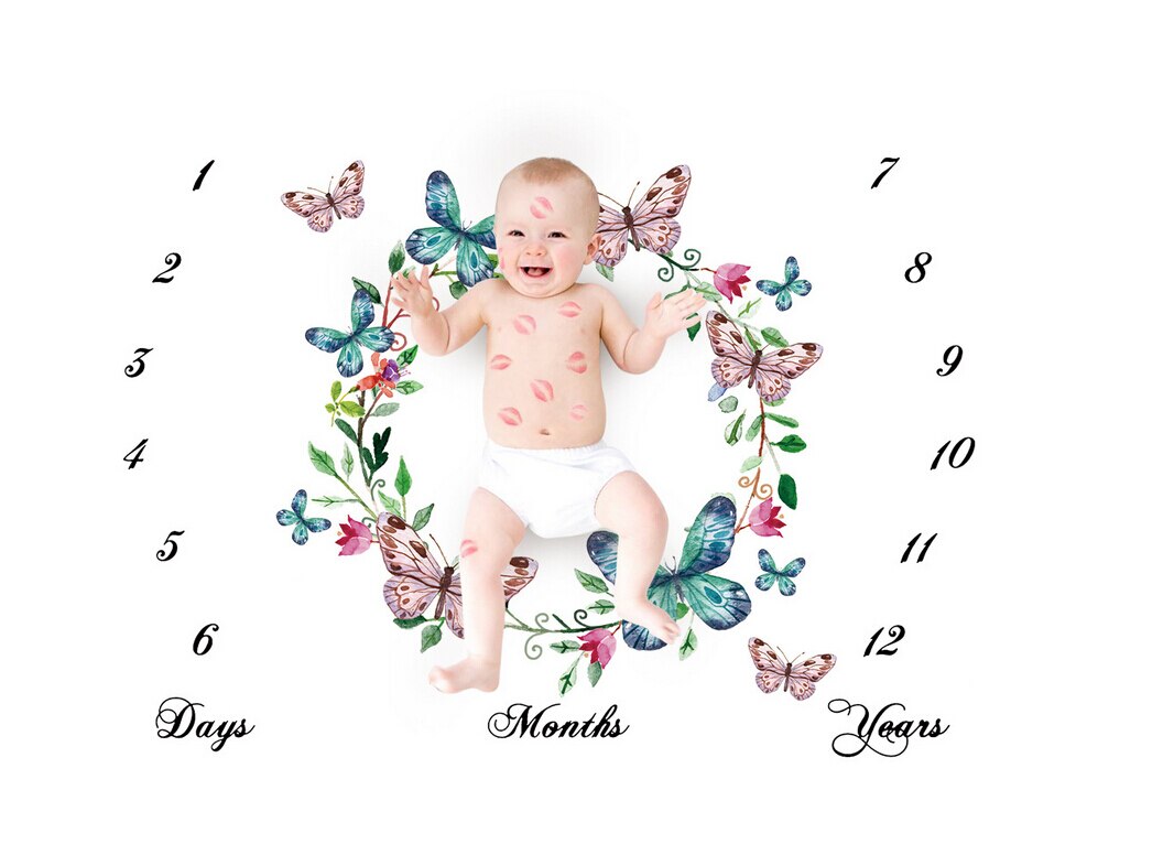 Sød baby baby milepæl tæppe foto fotografering prop til bebe dreng pige baggrund klud kalender klapvogn dækning skyder klud: C