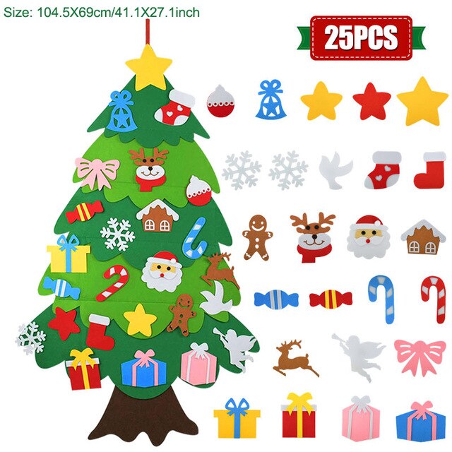 DIY Kids Felt Christmas Tree Christmas Decoration for Home Navidad Year Christmas Ornaments Santa Claus Xmas Tree: 25 PCS