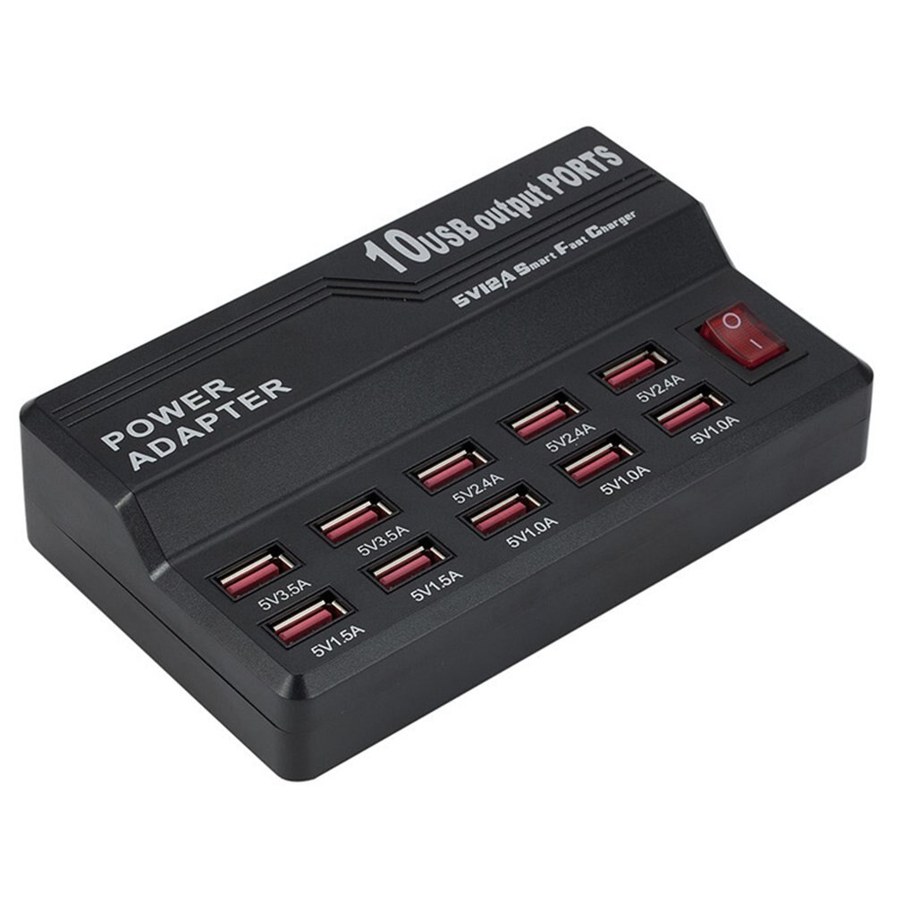 Cargador USB multipuerto de 5V/12A 10/12, adaptador de estación de carga inteligente para teléfono inteligente, tableta, Notebook y cámara