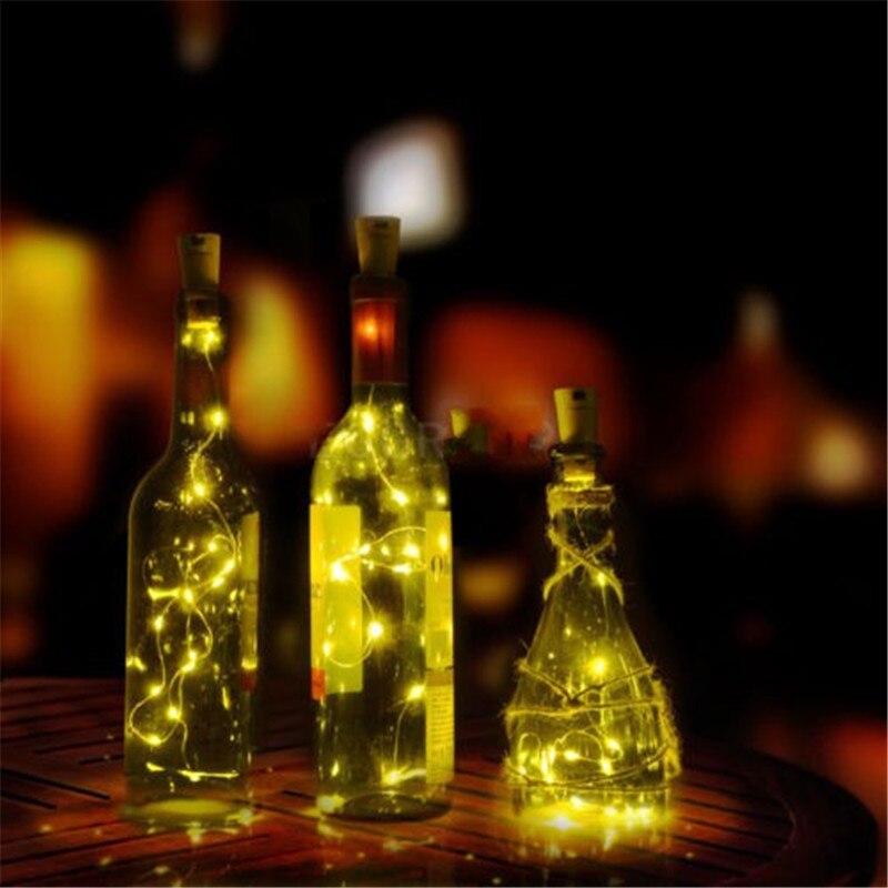 10 vinflasker led lys med kork solcelledrevet kork til fest bryllup jule indretning halloween bar indretning: Varm hvid