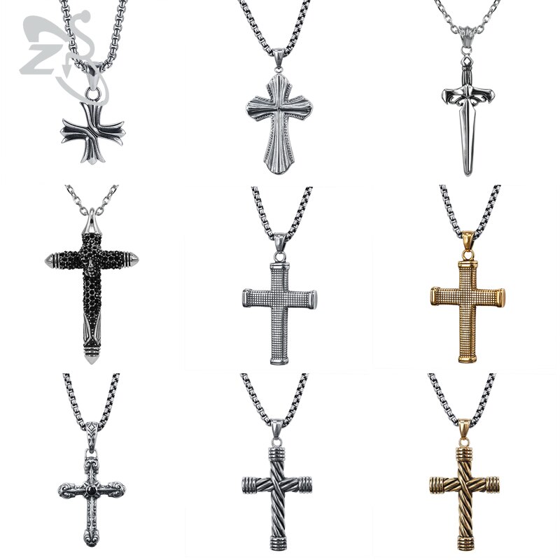 ZS – collier avec pendentif croix Punk pour hommes, en acier inoxydable, bijoux gothiques, Rock Roll, 316L