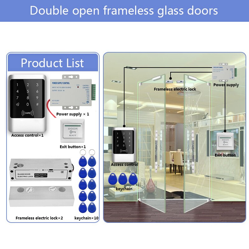 Outdoor RFID Access Control System IP68 Waterproof RFID Keypad Keyboard + Power Supply + Electronic Magnetic Lock Strike Locks