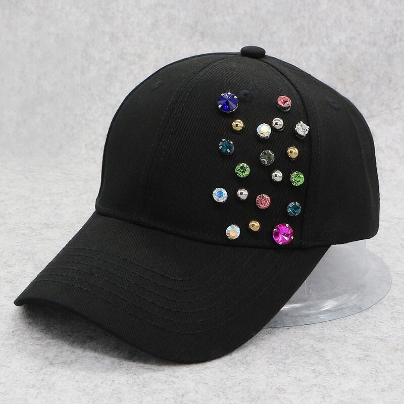 Gzhilovingl bomuld diamant baseball cap snapaback hat til kvinder solid voksen casual piger justerbare baseball caps: Sort