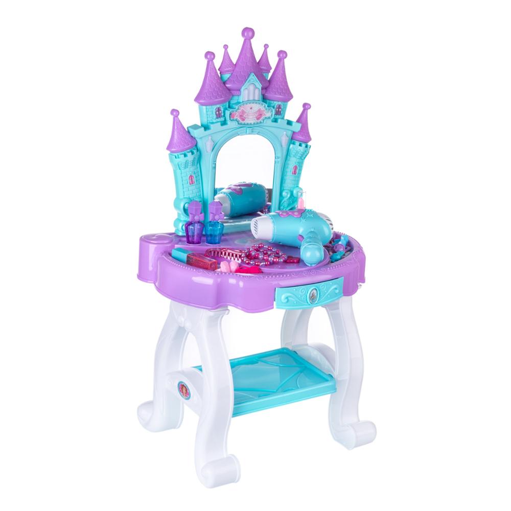 17Pcs Kinderen Pretend Play Romantische Kasteel Kaptafel Speelgoed Met Licht En Geluid Maken Up Speelgoed Voor Meisjes Verjaardag -Blauw: Light Grey