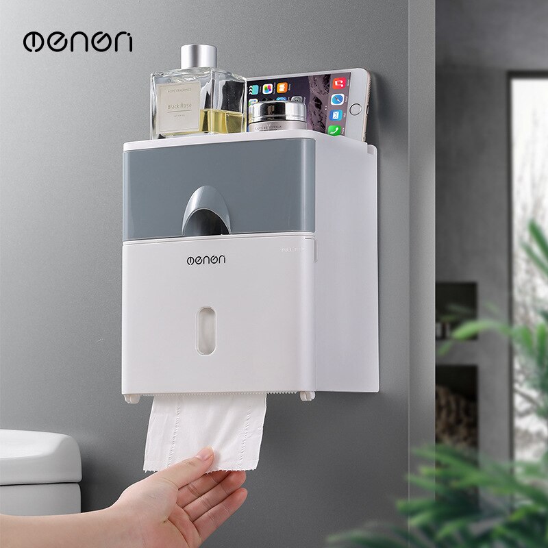 Double-layer Multifunctional Tissue Box Toilet No Holes Box Toilet Waterproof Easy To Install with The Drawer