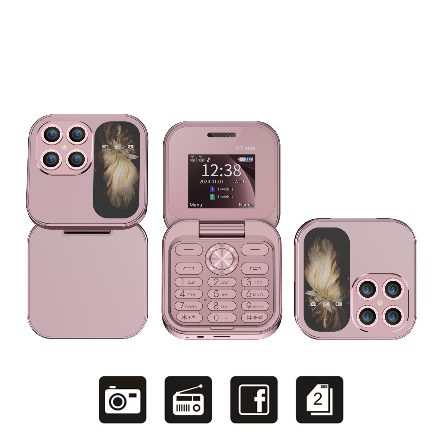 SERVO i17 Mini tarjeta SIM Dual plegable teléfono móvil 2G reproductor de vídeo en red linterna Radio FM voz mágica caja pequeña Flip teléfonos móviles: Negro