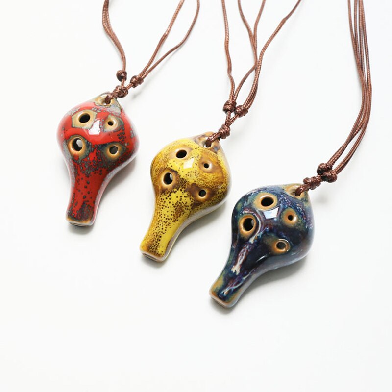 2 Colors Ocarina 6 Hole Kiln-Change Small Ocarina Alto C Tone Beginner Ocarina Tourist Souvenir Teaching Toys Ceramic Pendant: Yellow1