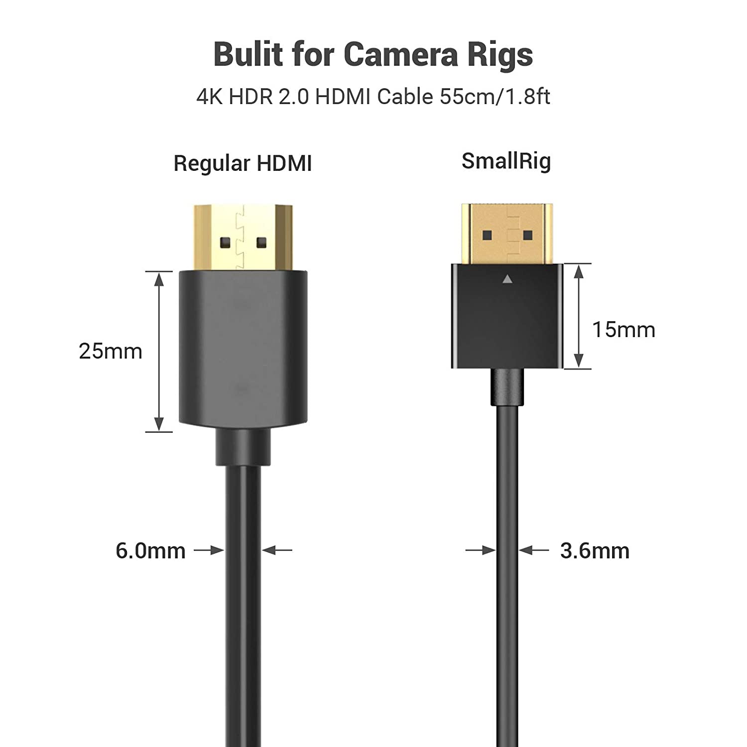 SmallRig Ultra Slim 4K 60HZ 2.0 Cable 33/55cm for DSLR/ monitor/ wireless video transmitter &amp; receiver 2956/2957