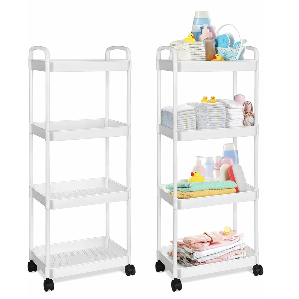 Carro de almacenamiento multifuncional para cocina con ruedas, estante de almacenamiento móvil, organizador de carrito, accesorios para el hogar: Marfíl
