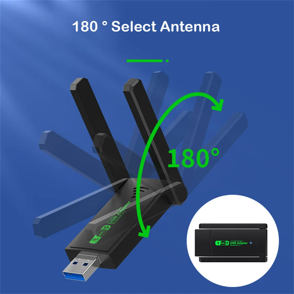 2 in 1 USB 3.0 WiFi Bluetooth Wireless Adapter, 1300Mbps Dual Band 2.4/5Ghz Wireless Network card Receiver AC1300 WiFi 5 Dongle