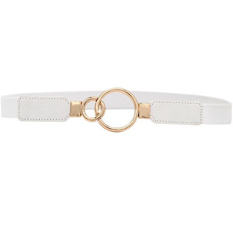 Fajas con hebilla de doble círculo dorado para mujer, cinturón elástico fino para vestido, cinturones de cuero de imitación para mujer, de