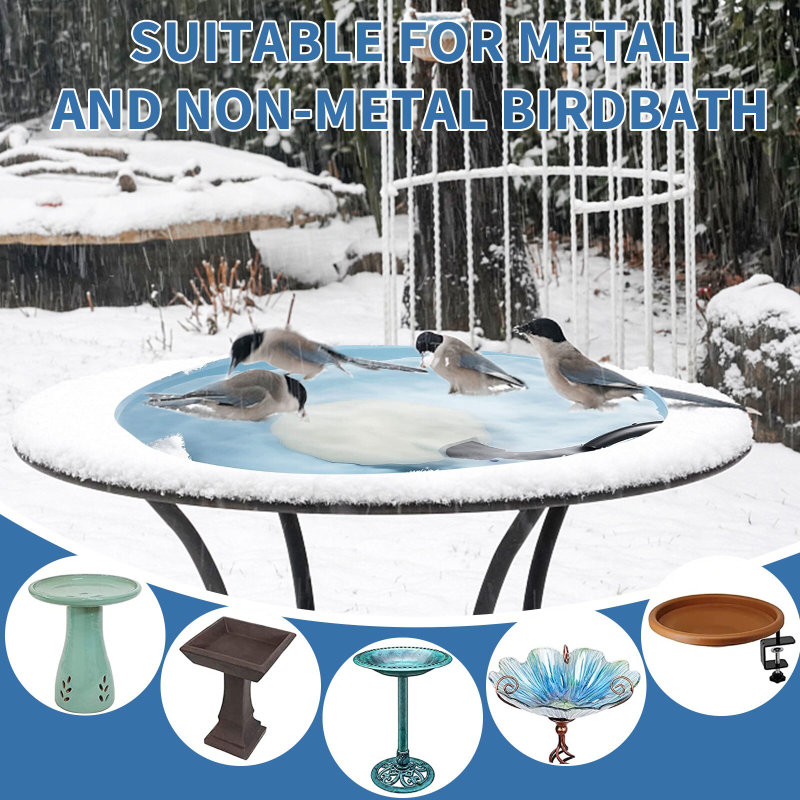 Bird Bath De-icer Heater Automatic Thermostatically Controlled Birdbath Deicer Water Heater for Garden Lawn Patio NOV99