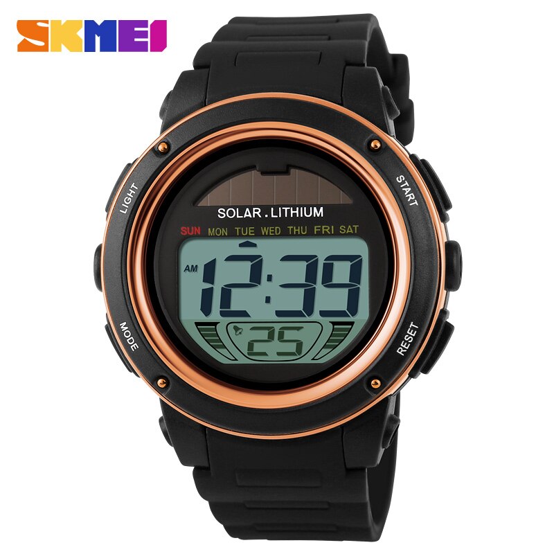 SKMEI Horloge zonne-energie Mannen Elektronische Sport Horloges Multifunctionele Outdoor Waterbestendig Digitale Horloges: gold