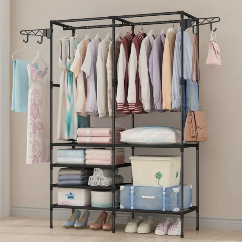Metalen kledingrek Huishoudelijk vloerstaand opbergrek Eenvoudig kledingrek Multifunctioneel kledingrek Stabiel kledingrek: WIT