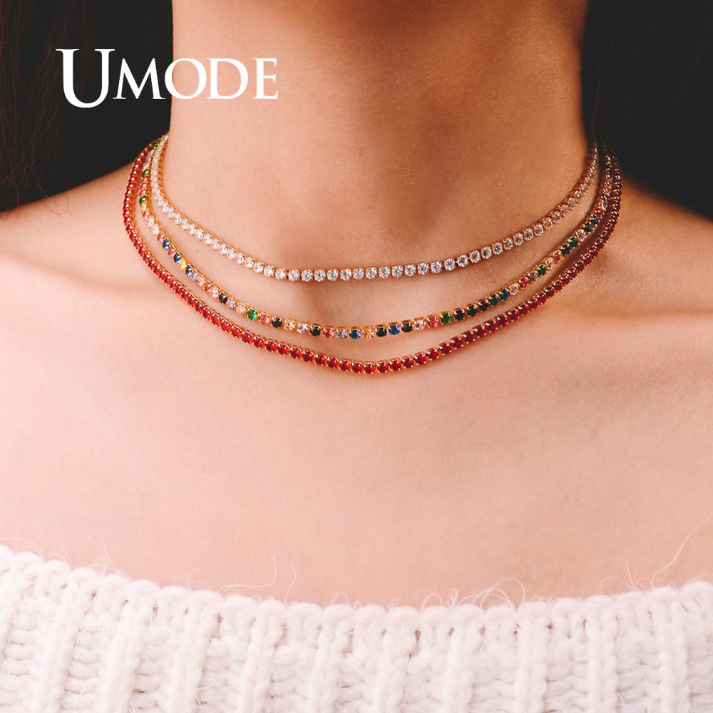 UMODE collane da Tennis con zirconi cubici arcobaleno per donne ragazze girocollo in oro collana a strati di moda gioielli colorati CZ UN0393