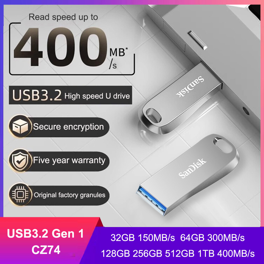 Sandisk SDCZ74 USB 3,2 Gen 1 unidad Flash 32GB 64GB 128GB 256GB 512GB 1TB memoria Pendrive 150MB/s disco U de cifrado de Metal