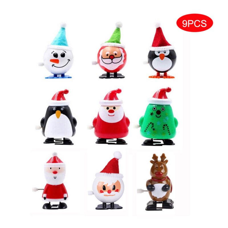 Christmas Clockwork Jumping Toys Children Mini Christmas Vintage Santa Claus Snowman Wind Up Toys for Kids Funny: 9 pcs