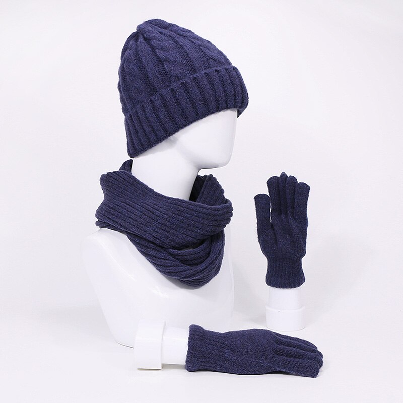 Vinter strikket tørklæde hatte handsker sæt til kvinder mand udendørs varm tyk vindtæt tørklæder skullies beanies hat tredelt sæt: B