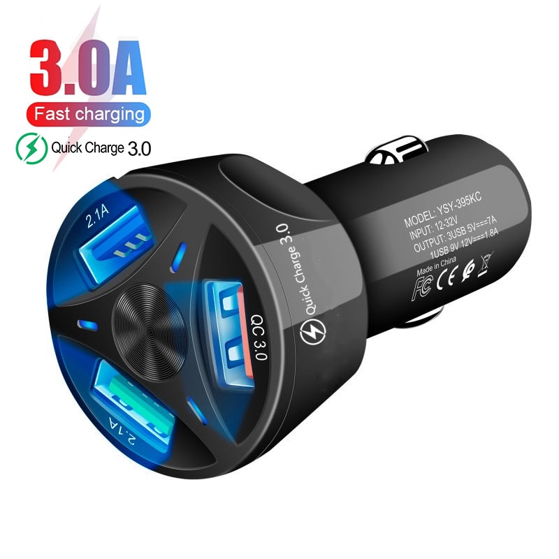 Cargador de coche 30W 3A de carga rápida 3,0 4,0 Universal 3 USB adaptador de carga rápida para iPhone Samsung Xiaomi cargador de teléfono móvil