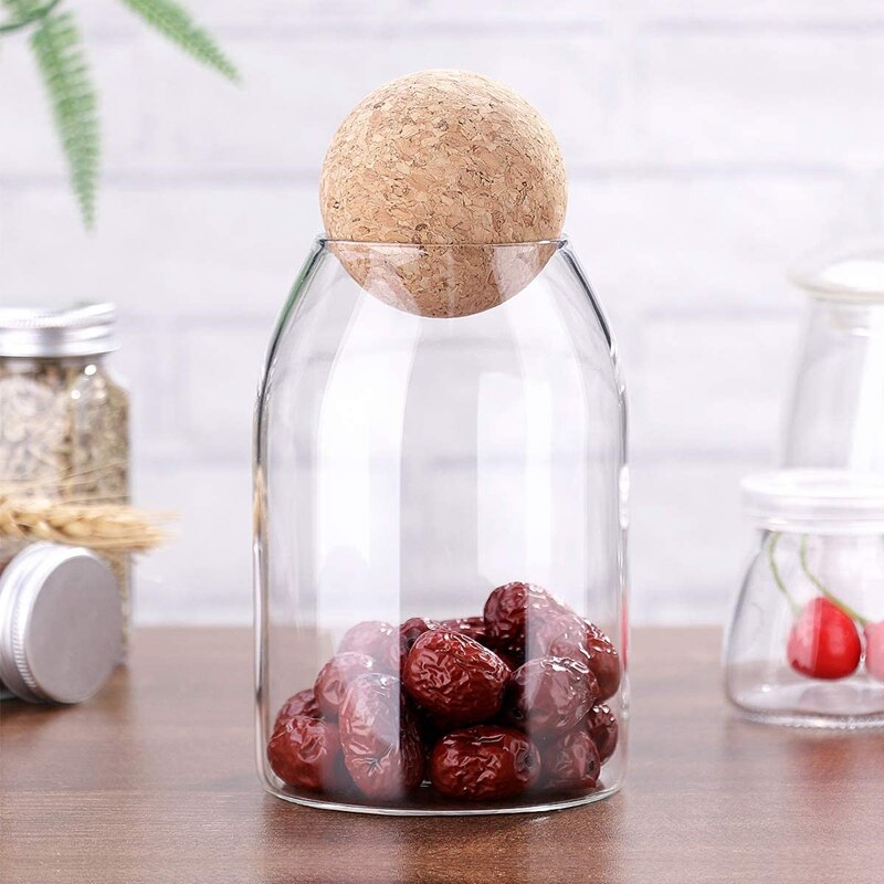 3Pcs Glazen Potten Met Luchtdichte Afdichting Bal Kurk Deksel Clear Cookie Potten Mason Potten Voedsel Opslag Bus Voor Thee koffie Spice