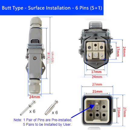 Heavy Duty Connector Aviation Plug Socket Rectangular Industrial HA- Series 4 5 6 8 Pin Water Proof IP65 Male Female 10A 16A: Yellow