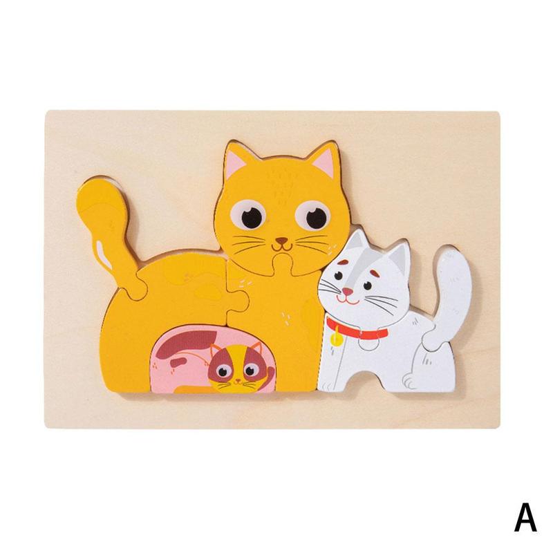 Giocattoli di Puzzle 3D in legno per bambini giocattoli di Puzzle di intelligenza animale del fumetto gioco da incasso Puzzle creativo giocattoli di educazione precoce: Three kittens