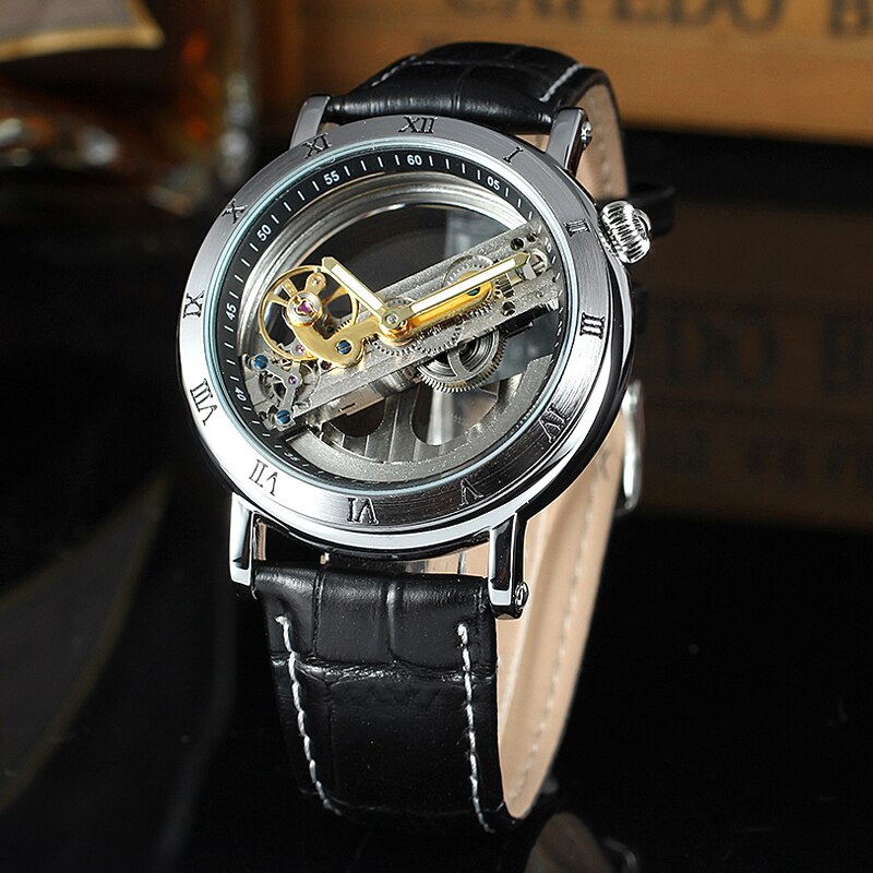 Speciale Transparante Case Skeleton Sport Mannelijke Waterdichte Mechanische Horloges Heren Lederen Automatische Tourbillon Horloges